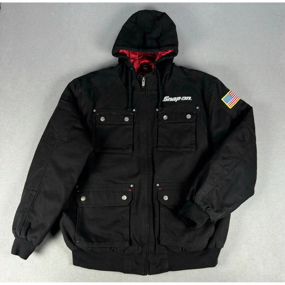 Snap On Tools Jacket XL Black‎ Utility RA Canvas Workwear Red Quilt Lined Heavy